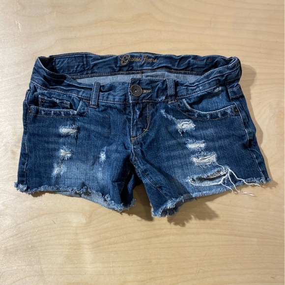 Guess Women's Distressed Denim Shorts - Blue Size 26 (IZ) - Picture 2 of 12